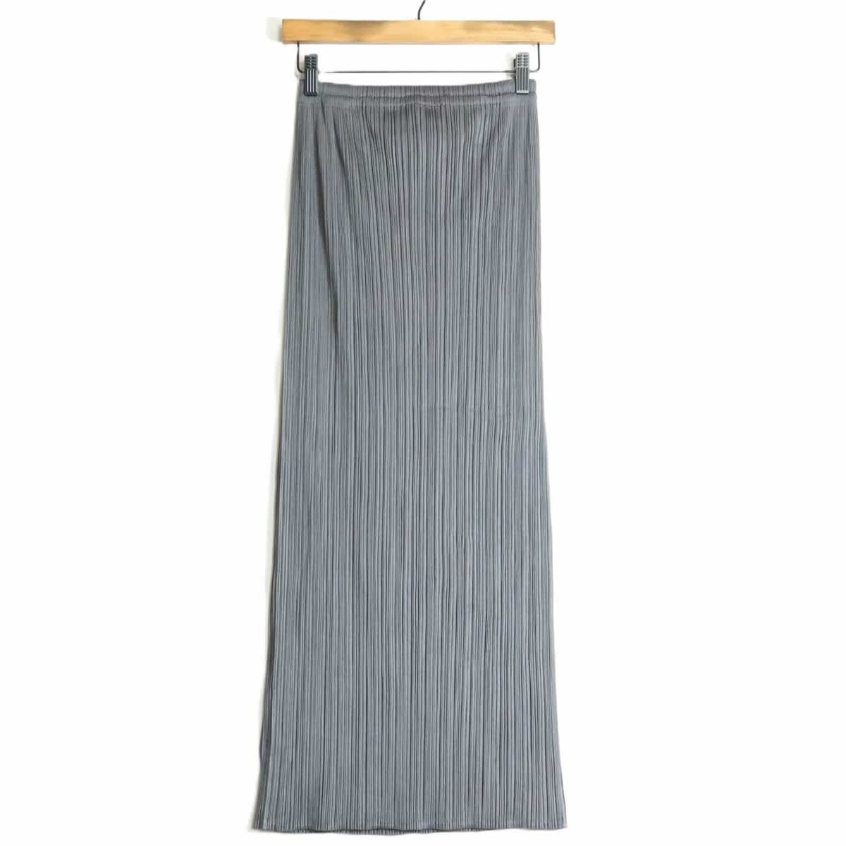 【極美品】プリーツプリーズ PLEATS PLEASE イッセイミヤケ★ロング丈プリーツスカート サイズ1 グレー系 無地 薄手 z15879