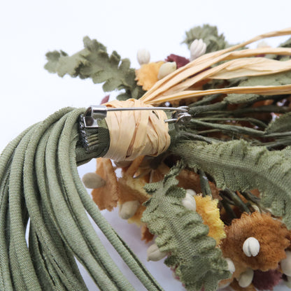 カネコイサオ ピンクハウス系★可愛い小花のブーケコサージュ　麦藁リボン ブラウン系　＊ko155