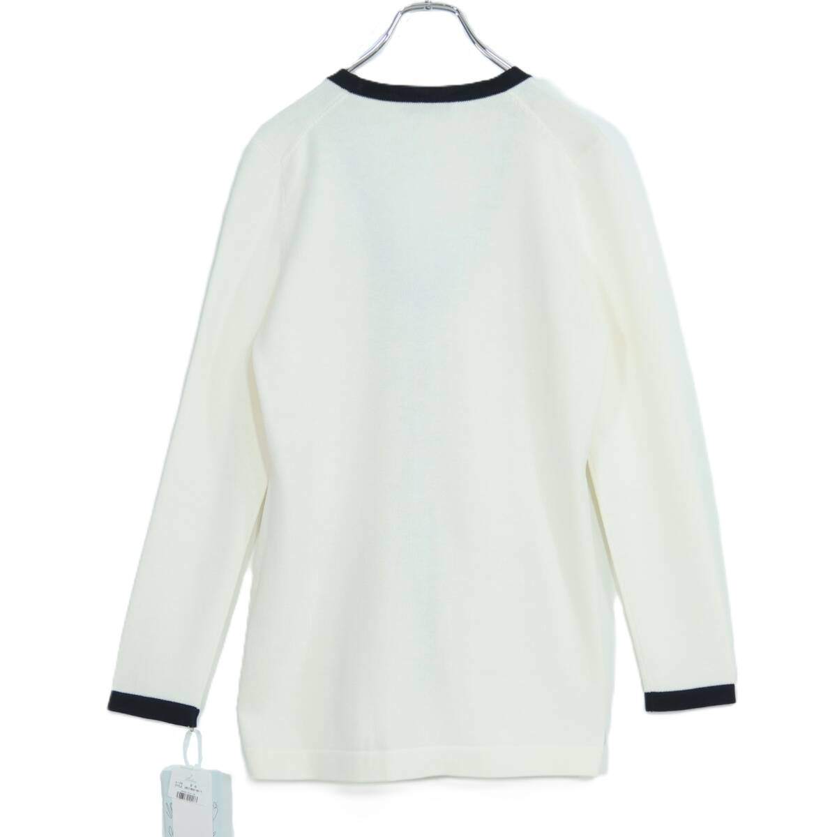 【新品タグ有】ネミカ レリアン★コットン&シルク♪ニットロングカーディガン サイズ9号 白系 配色コーデ♪無地 z21034