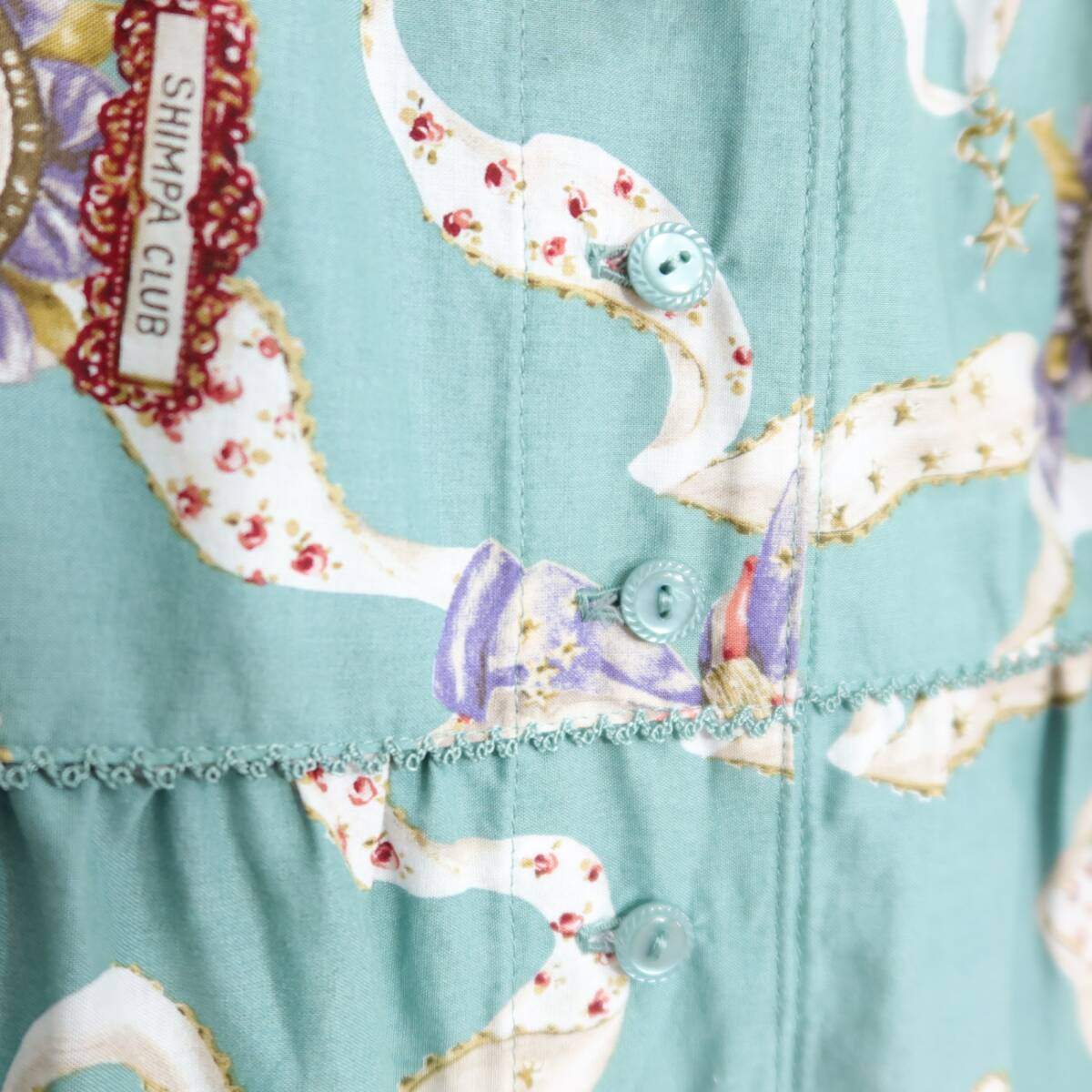 【極美品】ピンクハウス★華やか♪ロゼットプリント&たくし上げ♪ギャザースカート ハッカ系 キュートな紋章柄♪2024年製 z20781