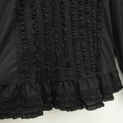 【極美品】ピンクハウス★たっぷりフリル&リボン使い♪長袖ローンブラウス 黒系 無地 薄手 z23293