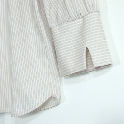 【美品】ロペ★上品なシルエット♪ ストライプブラウス 七分袖 サイズ38 ベージュ系 z22119