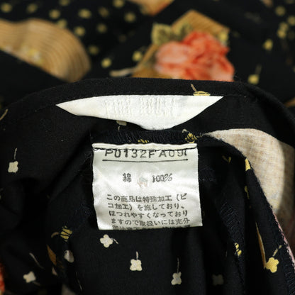 ピンクハウス★薔薇と麦わら帽子pt♪ふんわり五分袖ワンピース 黒系 前開き リボン♪z22220