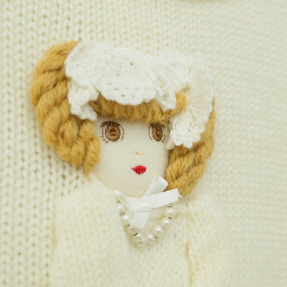 【美品】メゾピアノ★立体モチーフ♪フリル使いニットセーター アイボリー系 サイズM あったかウール100♪z23412