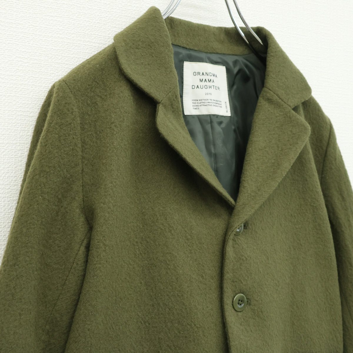 【美品】グランマママドーター★テーラードジャケット サイズ0 モスグリーン系 あったかウール100♪無地 z23577