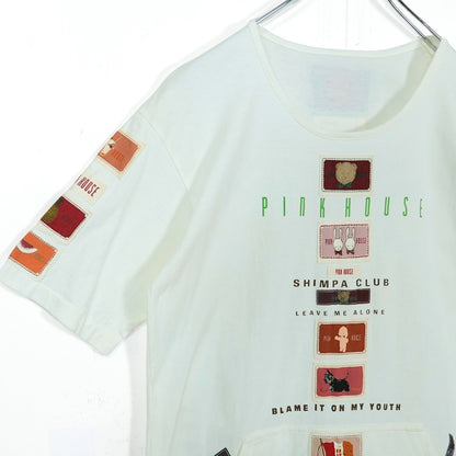 ピンクハウス★ワッペンがいっぱい♪ 半袖カットソー・Tシャツ フロントポケット サイズL 白系 z22522