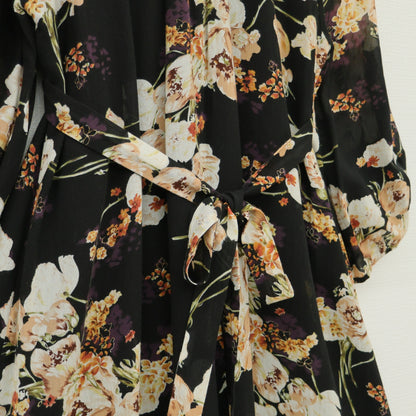 インゲボルグ★胸元レース使い♪花柄シフォンワンピース サイズ9 黒系 薄手 z23318
