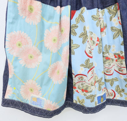 ピンクハウス★ 豪華 パッチワーク♪花柄 ブランドタグ付き デニム ロングスカート 青系 z23494