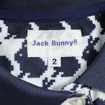 【美品】ジャックバニー★うさぎの総柄が可愛い♪ 半袖 ポロシャツ ゴルフウェア サイズ2 白・紺系 z22987
