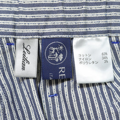 【美品】レリアン★さわやかなワイドパンツ サイズ9 ブルーグレー×白系 イタリア製素材 ストライプ 薄手 z21604
