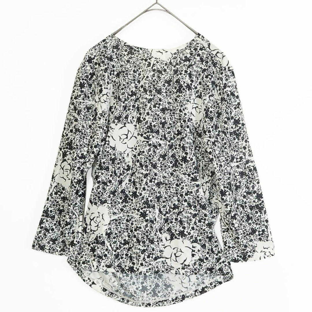 【美品】インゲボルグ★カシュクールブラウス&フレアスカート　二点セット！ サイズ9 黒×白系 花柄 z11747