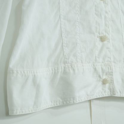 インゲボルグ★涼しげ♪ジャケット風の長袖ブラウス サイズＳ 白系 前開き カメリアボタン♪綿麻 無地 z21795