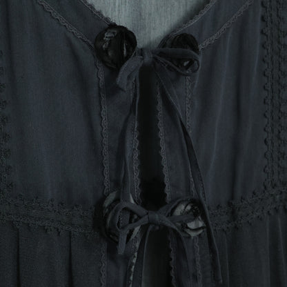 【美品】インゲボルグ★総チュールレース♪フリルたっぷりベスト はおりもの 黒系 前開き レース&お花モチーフ♪z22073