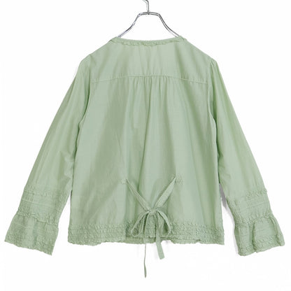 【美品】ピンクハウス★段々フリル&ピコレース♪ローンブラウス ハッカ系 前開き リボンも♪無地 z23104