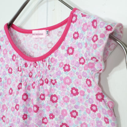 ミキハウス★小花柄プリントが可愛い♪ ペプラム風ノースリーブTシャツ キッズサイズ100 ピンク系 z22127
