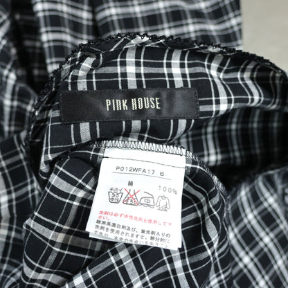 【美品】ピンクハウス★ふんわりフォルム♪オリチェptワンピース 黒系 黒レース付き♪z22398