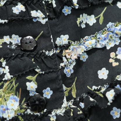 【美品】ピンクハウス★勿忘草pt&かぶせ段々♪ローンワンピース 黒系 前開き リボンも♪z22563