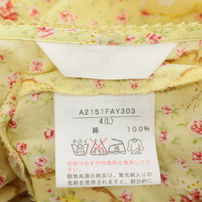 ピンクハウス★ミニ薔薇&小鳥pt♪半袖ワンピース 大きいサイズL イエロー系 前開き 薄手 z23379