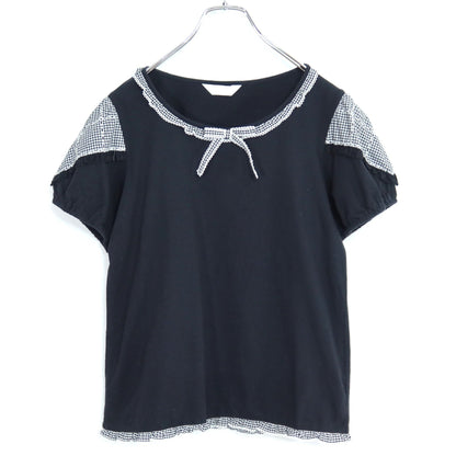 【美品】ピンクハウス★ギンガムチェック柄が可愛い♪ 半袖カットソー カットワーク刺しゅうデザイン サイズ3(M) 黒系 z19976