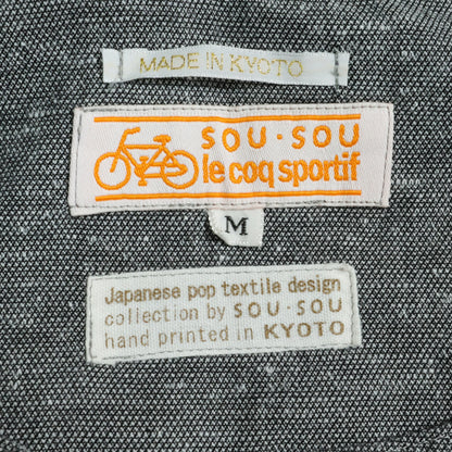 【美品】SOUSOU×le coq sportif BIKE★和モダン柄が素敵♪間がさね 半袖 ワンピース 黒グレー系 z22899
