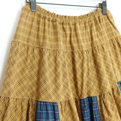 【美品】ピンクハウス★綺麗色！配色パッチワーク オリジナルコードチェック♪前開きスカート イエロー系* z20035