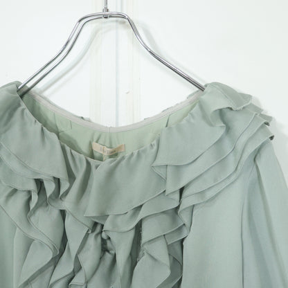 【極美品】ローズティアラ★たっぷりフレアが素敵♪長袖カットソー 大きいサイズ42 グリーン系 z22752