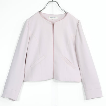 【美品】ミッシュマッシュ★ノーカラージャケット サイズM ピンク系 ボタンレス 無地 z22658