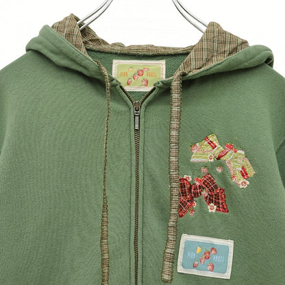ピンクハウス★クランタータンブーケpt&刺しゅう♪ジップアップパーカー スウェット 大きいサイズL グリーン系 無地 z23189