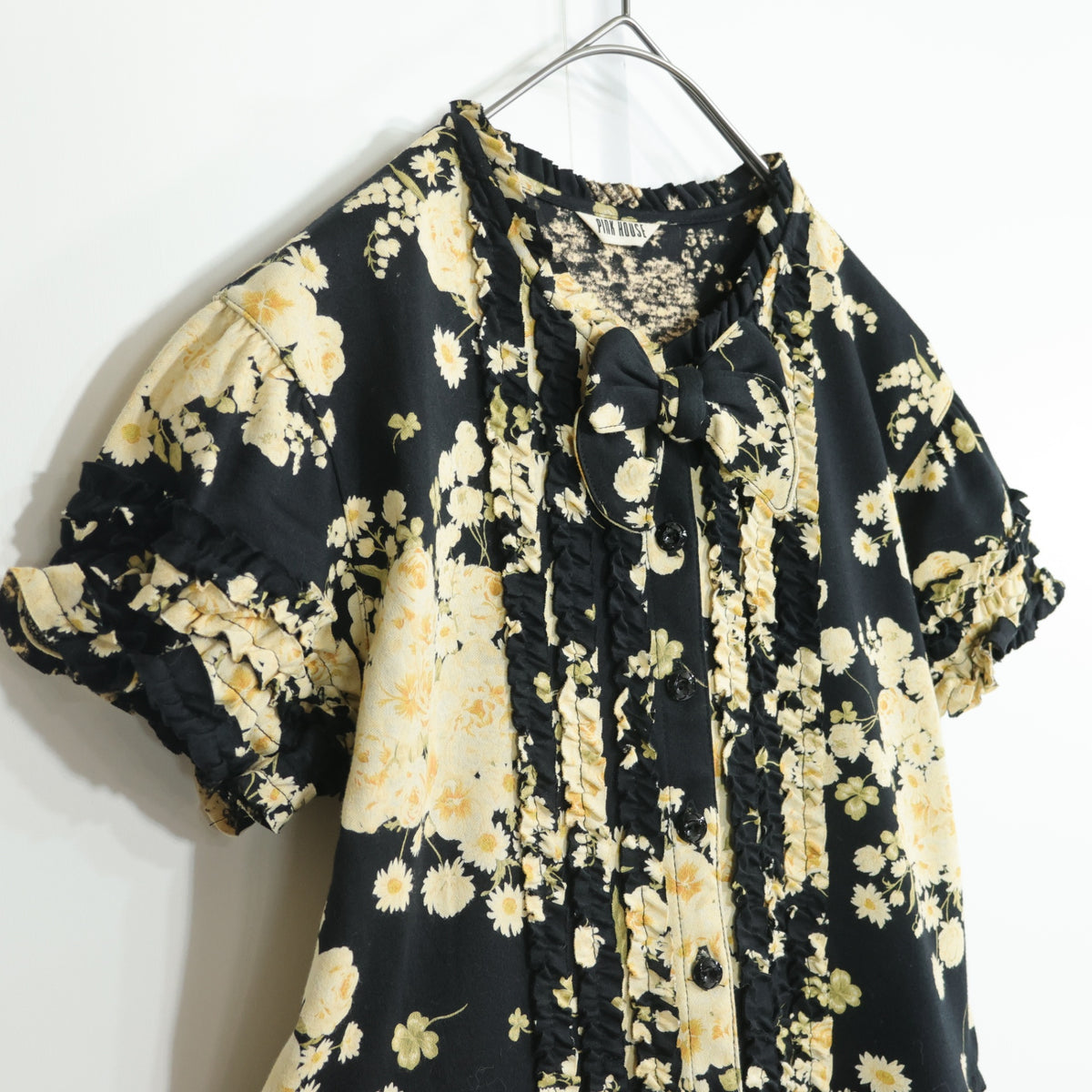 ベビーピンクハウス★すずらん&ひなぎくpt♪半袖ワンピース キッズ サイズXL 黒系 前開き リボン♪親子コーデに♪z22829