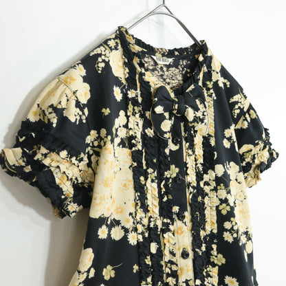 ベビーピンクハウス★すずらん&ひなぎくpt♪半袖ワンピース キッズ サイズXL 黒系 前開き リボン♪親子コーデに♪z22829