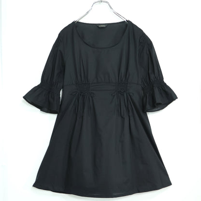 【美品】インゲボルグ★シャーリング♪ふんわりローンワンピース ミニ丈 サイズM 黒系 ピコレース♪無地 薄手 z22041
