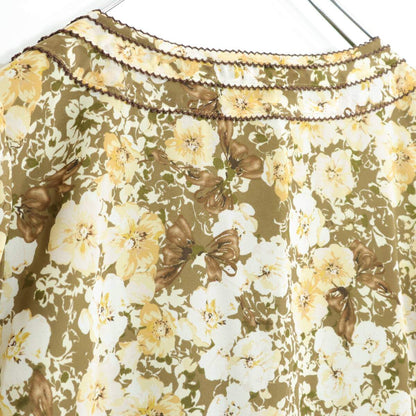 【美品】インゲボルグ★大人フェミニン♪シックな花柄シフォンワンピース サイズ9 緑×茶系 薄手 z21349