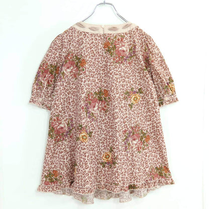 【美品】PINK HOUSE ピンクハウス★レオパード×薔薇フラワープリント♪リボン 半袖チュニック ブラウス ピンク系＊z19615