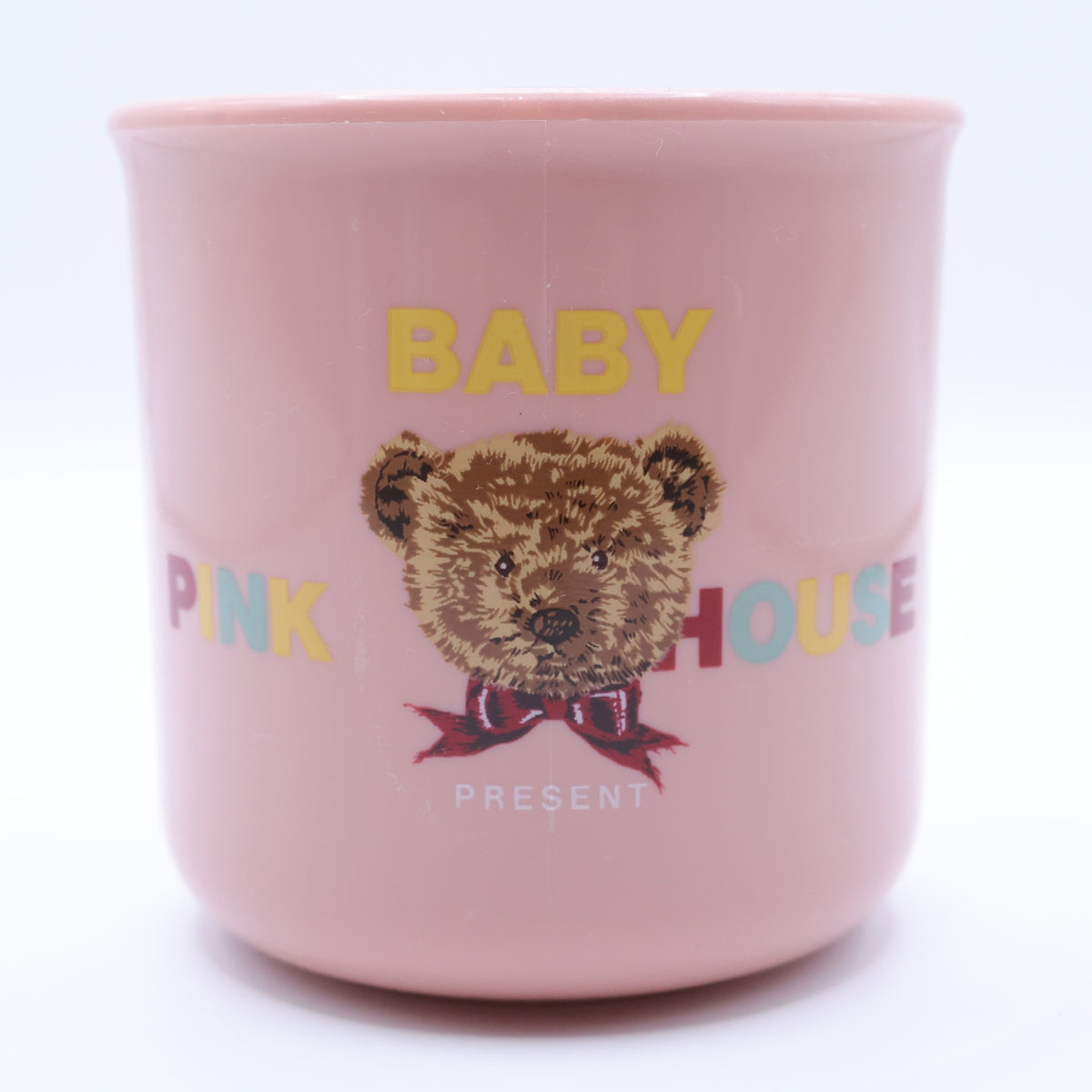 ベビーピンクハウス★巾着付き プラコップ 可愛いテディプリント♪ くすみピンク系 *so231