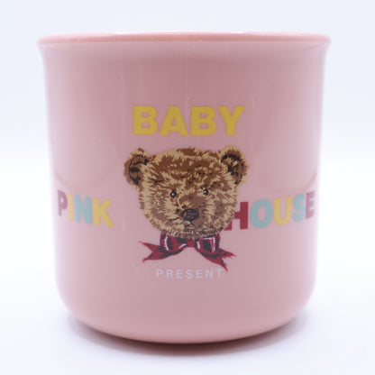 ベビーピンクハウス★巾着付き プラコップ 可愛いテディプリント♪ くすみピンク系 *so231
