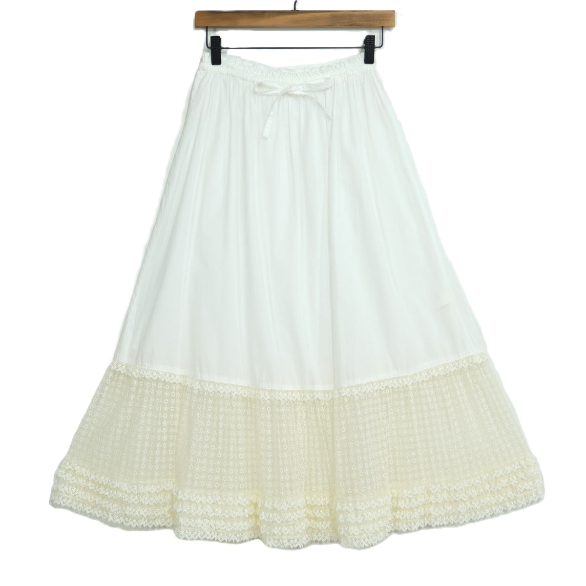 【極美品】ピンクハウス★小花チュール使い♪ローンギャザースカート 白系 裾段々フリル♪薄手 z22703