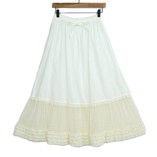 【極美品】ピンクハウス★小花チュール使い♪ローンギャザースカート 白系 裾段々フリル♪薄手 z22703