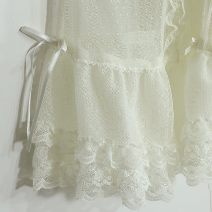 【美品】ピンクハウス★ドットチュールレース♪フリルたっぷりベスト はおりもの 白系 前開き はしごレース&サテンリボン♪z21847