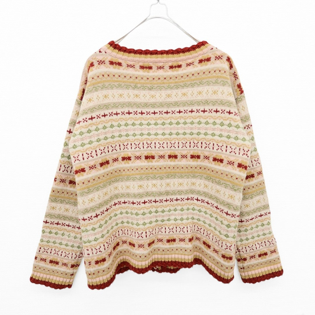 ピンクハウス★温かみのあるノルディック調♪ウッドボタン ニットカーディガン 赤ベージュ系 z23321