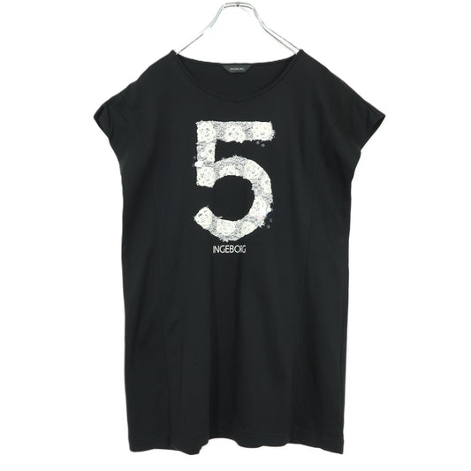 【極美品！】ピンクハウス★ガーリーTシャツ フレンチ袖 レースpt スパンコール ロゴpt 黒系 z22292