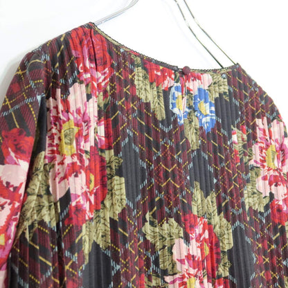 【極美品】インゲボルグ★華やか♪タック使いワンピース サイズ11 黒系 花柄 薄手 z20952