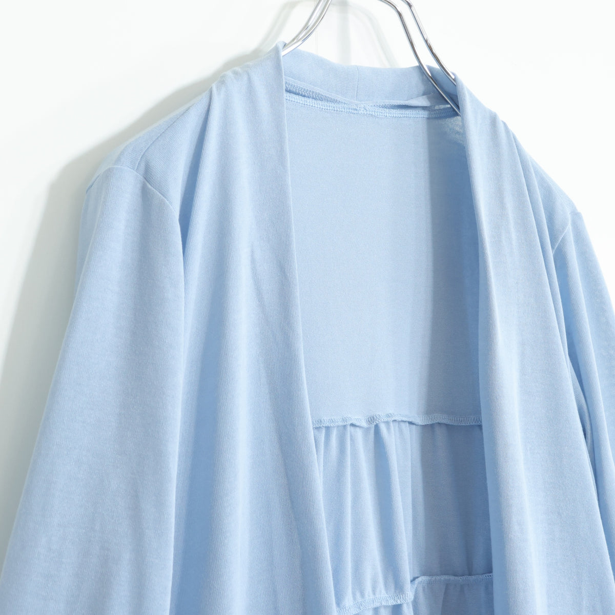 【美品】Bon Sens ボンサンス★トップス二点セット カーディガン&カットソー  大きいサイズ44 水色系 無地 薄手 z22386