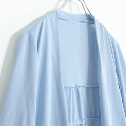 【美品】Bon Sens ボンサンス★トップス二点セット カーディガン&カットソー  大きいサイズ44 水色系 無地 薄手 z22386