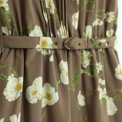 【極美品】インゲボルグ★大人上品！レース使い♪花柄ノースリーブワンピース サイズM ブラウン系 残布有＊ z20068