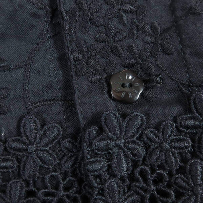 【美品】ピンクハウス★繊細花刺しゅう＆レース♪七分袖カットソー 黒系 美しいレース使い 異素材ミックス z14521