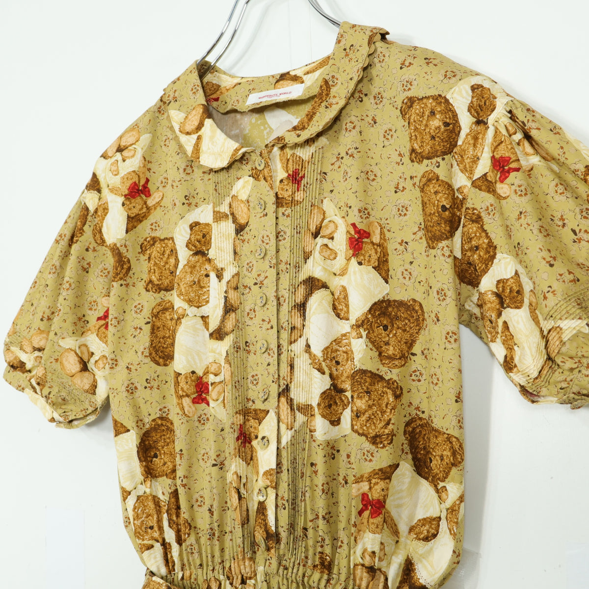 【美品】ワンダフルワールド カネコイサオ★たくし上げ&かぶせ段々♪親子くまptワンピース 茶系 z22564