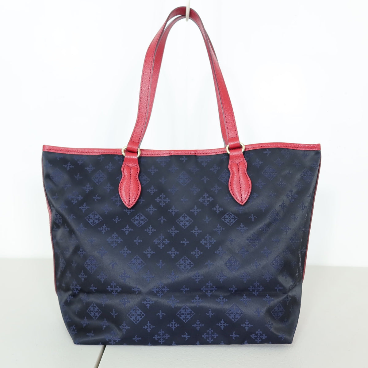 【美品】ラシットrusset★Lilyシリーズ 大人可愛い トートバッグ モノグラム A4収納可 ネイビー×ピンク ＊ba183