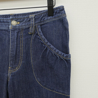 ピンクハウス★はしごレース＆裾レース♪デニムのクロップパンツ サイズM ネイビー系 無地 z23201