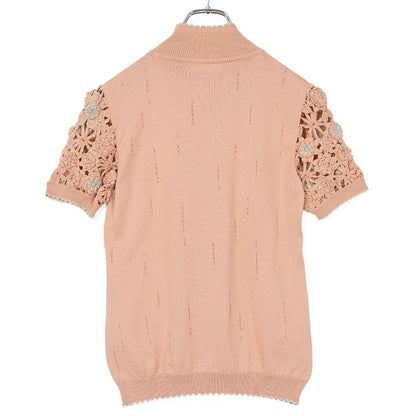 【美品】インゲボルグ★煌めく花モチーフが可愛い♪ 半袖サマーニット レース編み風 サイズ9 くすみピンク系 z22057