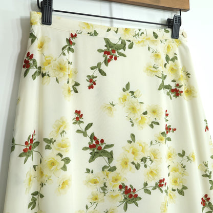 インゲボルグ★お花とベリーpt♪フレアスカート エクリュ系 ウエストお直し有 薄手 z21949